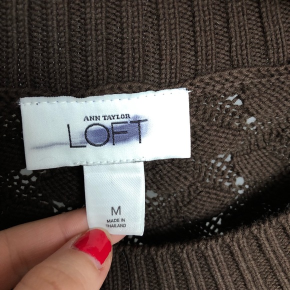 Loft Brown Basket Weave Crew Neck Sweater - Picture 3 of 5